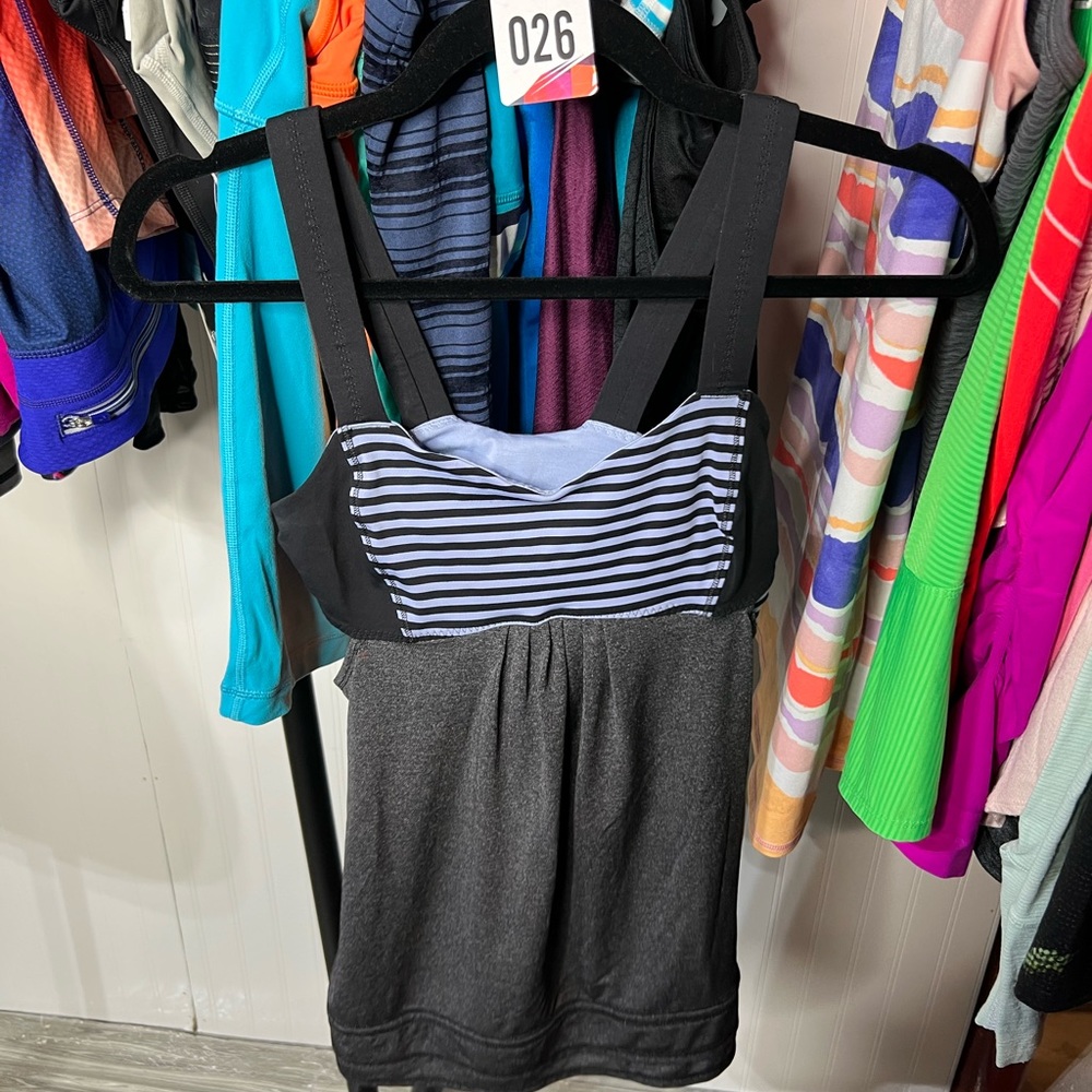 Lululemon Gray Tank W/ Purple Stripe Sports Bra. - Very Good Condition